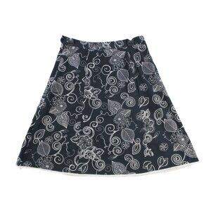 Floral Embroidered A-Line Skirt With Lace Hem Black & White Womens Size 14